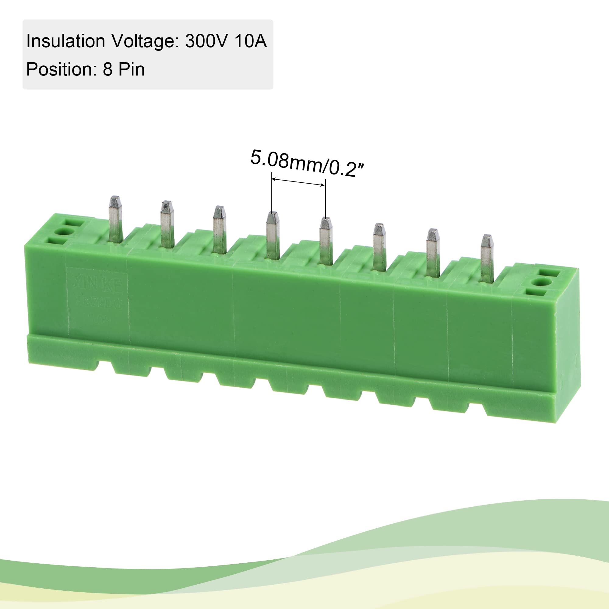 MECCANIXITY PCB Mount Screw Terminal Block 5.08mm Pitch 8 Pin 10A Straight Plug-in for Electrical, Instruments 5 Set