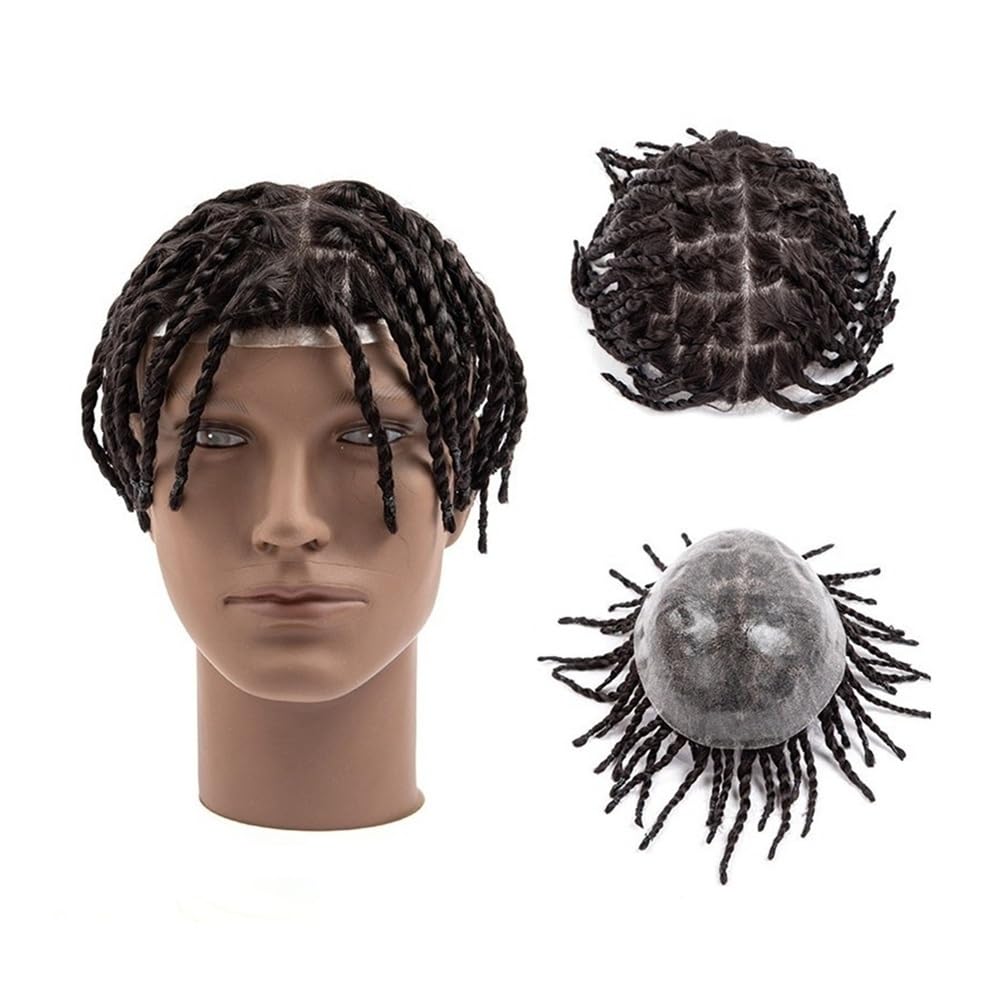 Peruki męskie Proteza włosów dla mężczyzn 6" Twist Crochet Braids Wstrzykiwana pełna skóra ludzkich włosów Tupet dredów Peruka syntetyczna naturalna i puszysta(4#,6x9)