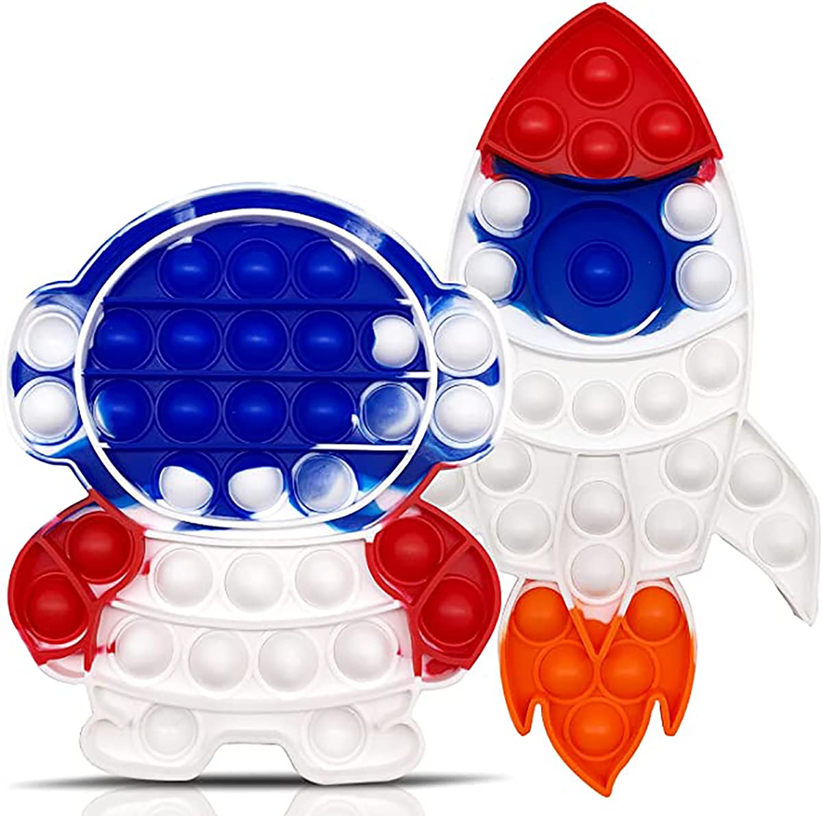 Rocket Toy, KASTWAVE 2 Pack Pop Fidget Toys, Pop Push Bubble Fidget Sensory Toy, Fidget Toy for Boys Kids, Silicone Stress Toys (Astronaut+Rocket)