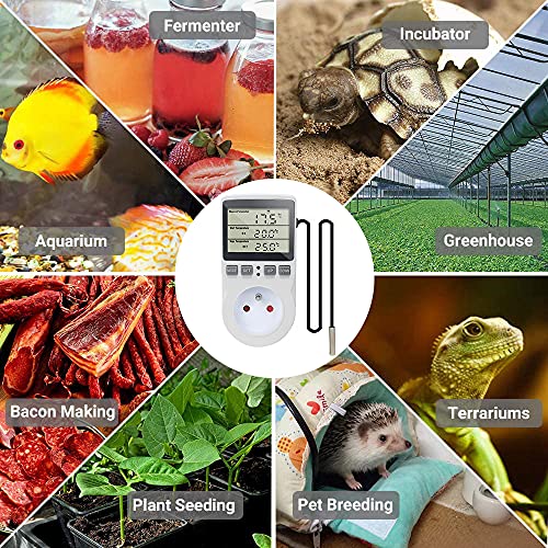 KETOTEK Prise Thermostat Regulateur de Température Numérique Chauffage Refroidissement avec Sonde, LCD Prise Contrôleur de Température Minuteur pour Aquarium Incubateur Serre - Image 7