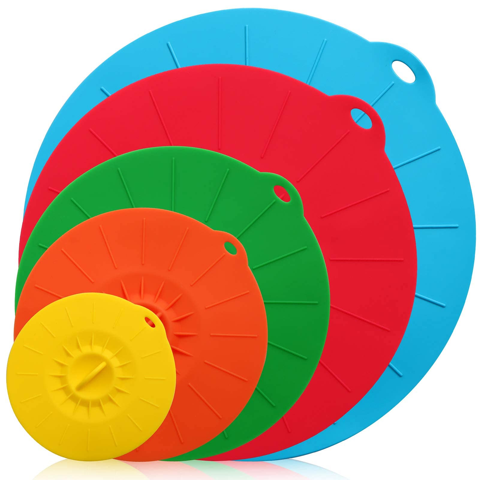 ELECDON Silicone Suction Lids, 5 Sizes Colorful Food Cover, Reusable Suction Seal Heat Resistant Microwave Lids for Cups, Bowls, Plate, Pots, Pans, Skillets, Stove Top, Oven, Fridge, BPA Free