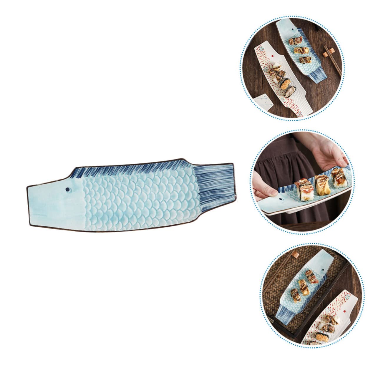 Mipcase Plato de Sushi de Cerámica Forma de Pez 29 Cm Azul Decorativo Resistente para Restaurantes y Hogar Vajilla Japonesa para Sashimi y Mariscos