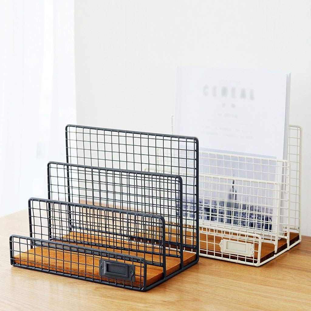 Scaffale per Libri a 3 Scomparti, portariviste da scrivania per classificatore di File, portaoggetti in Ferro battuto, Verticale, per classificatore di File, portaoggetti (B)