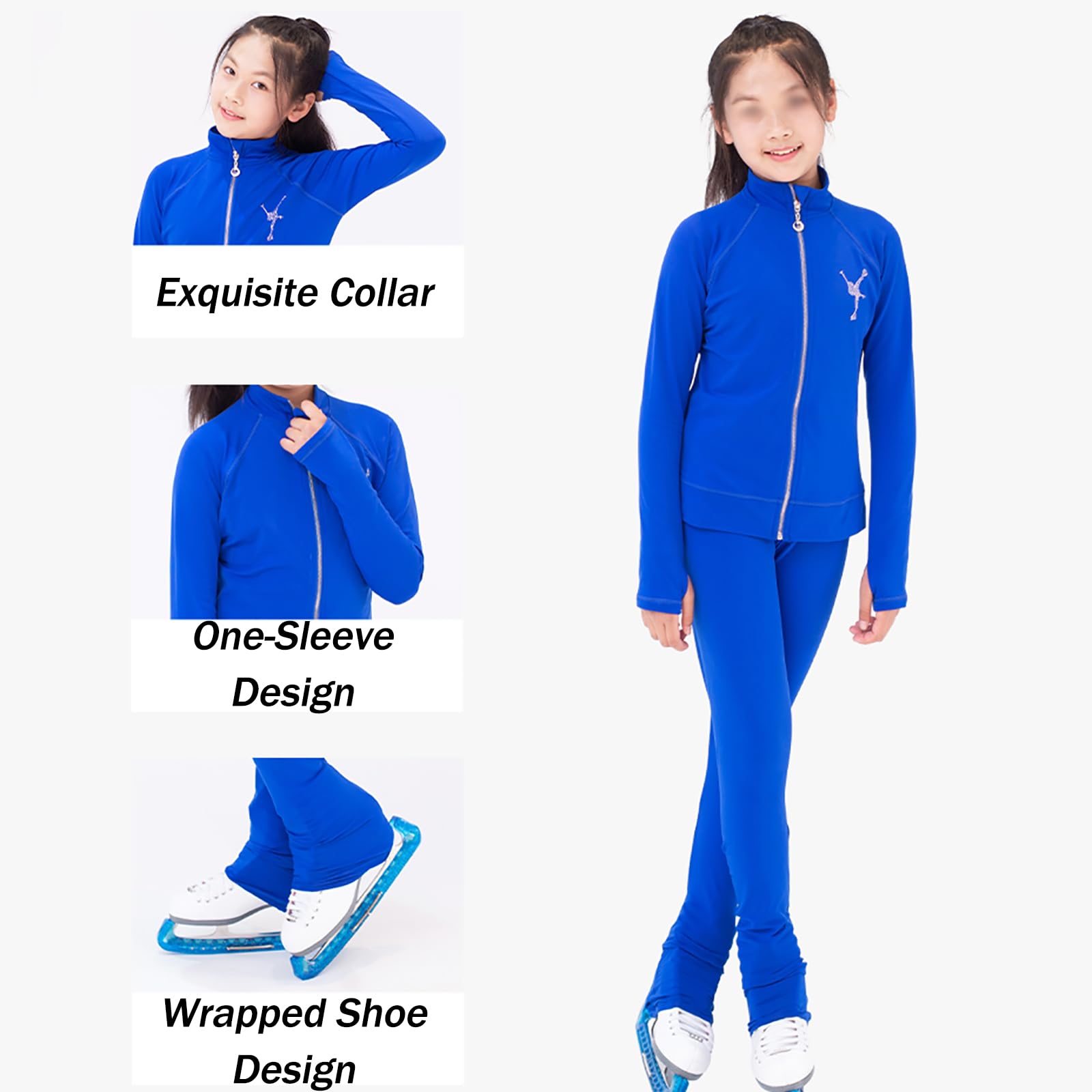 Pantalones de Patinaje Artístico con Chaqueta para Niña Cálido Polainas de Patinaje sobre Hielo Ropa de Entrenamiento(Size:XXL,Color:Azul Real)