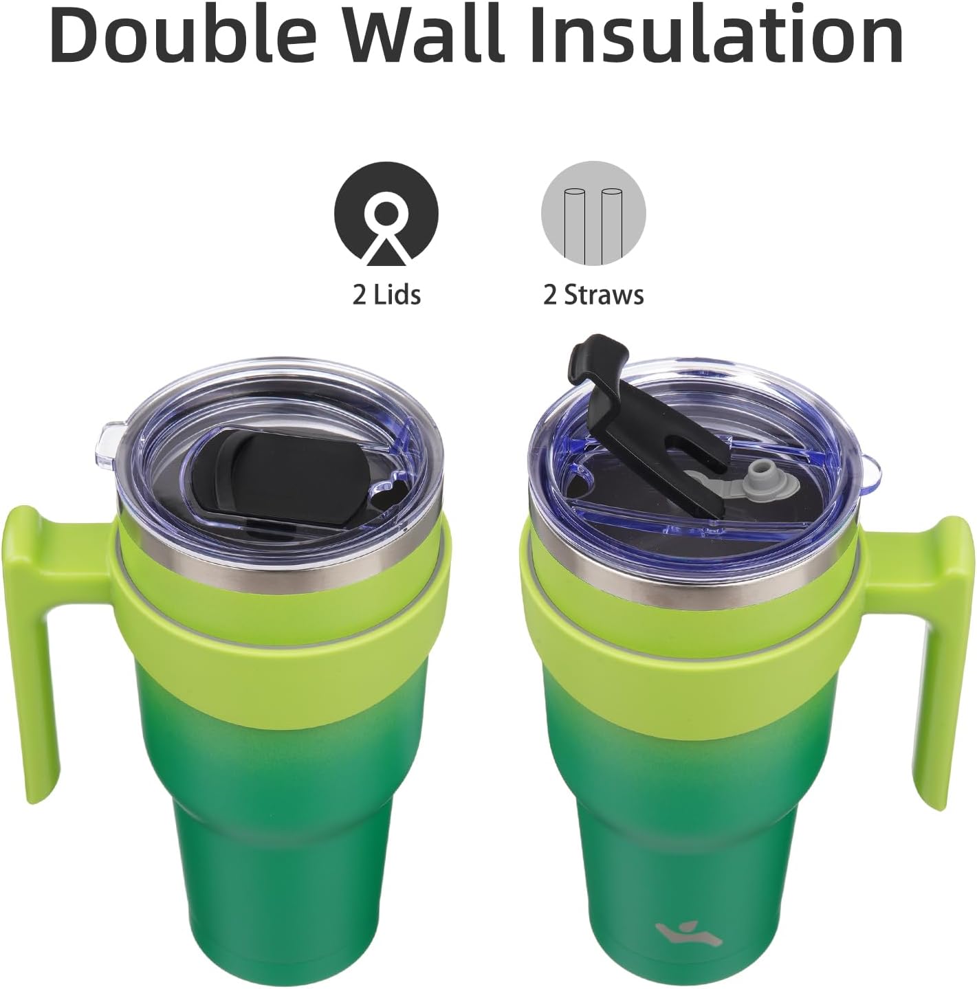 40 oz Tumbler with Handle and 2 Straw 2 Lid, Insulated Water Bottle Stainless Steel Vacuum Cup Reusable Travel Mug,Matcha Green - Image 3