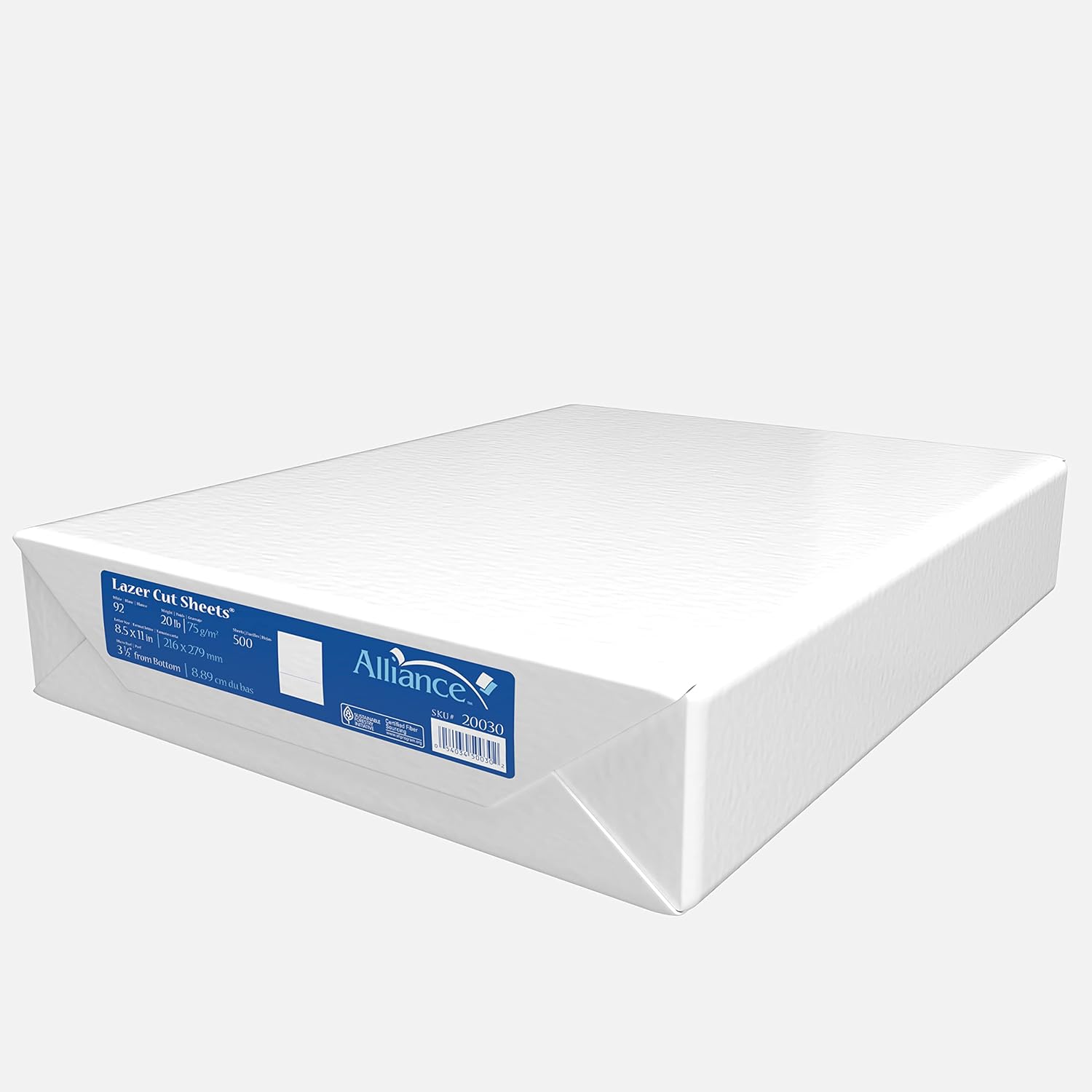 Perforated Paper Alliance Laser Cut Sheet 8.5 x 11 inch, 20 lb, 92 Bright - Made In The USA (3.5 From Bottom, 500 Sheets | Ream)