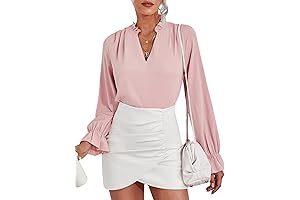 Women's Pink Ruffle V-Neck Chiffon Blouse