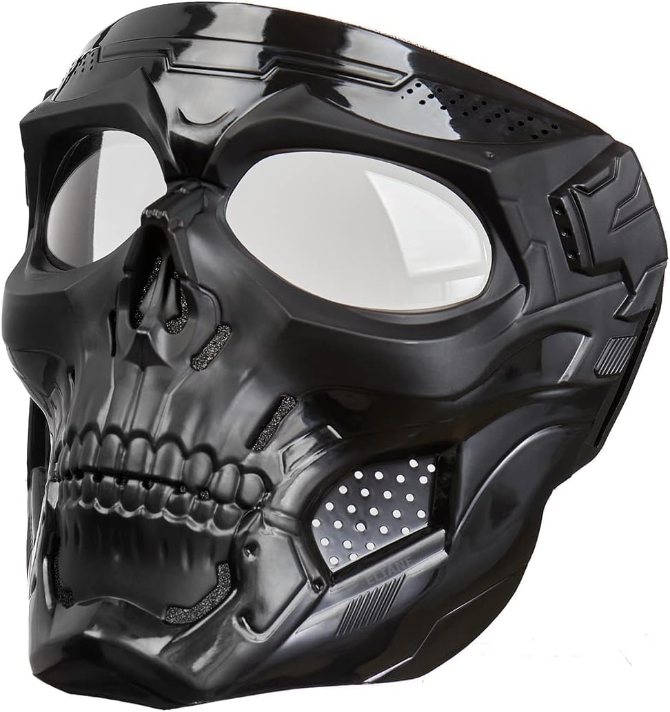 Eliane Goggle Mask Anti Scratch UV Protective Face & Eyewear Windproof Dirt Shield With Soft Foam Padded Detachable Mouth Filter For cycling Bike Off Road Racing Ride Unisex (Transparent Goggle Skull)