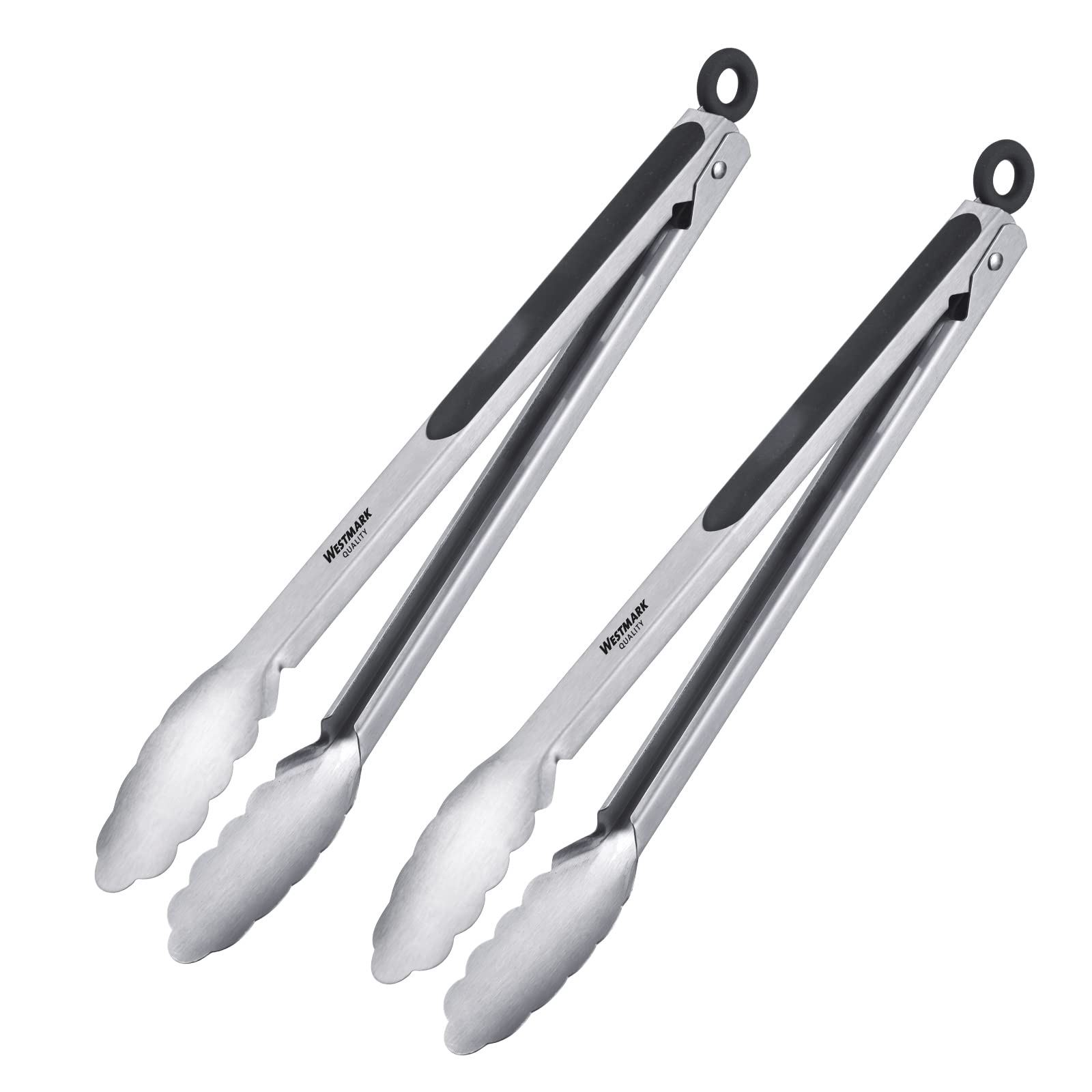 Westmark Set of 2 Barbecue Tongs/Serving Tongs, with Stainless Steel Handles and Rubberised Grips, Length: 35 cm, Stainless Steel/Plastic, Classic Spezial Maxi, Silver/Black, 162522E3
