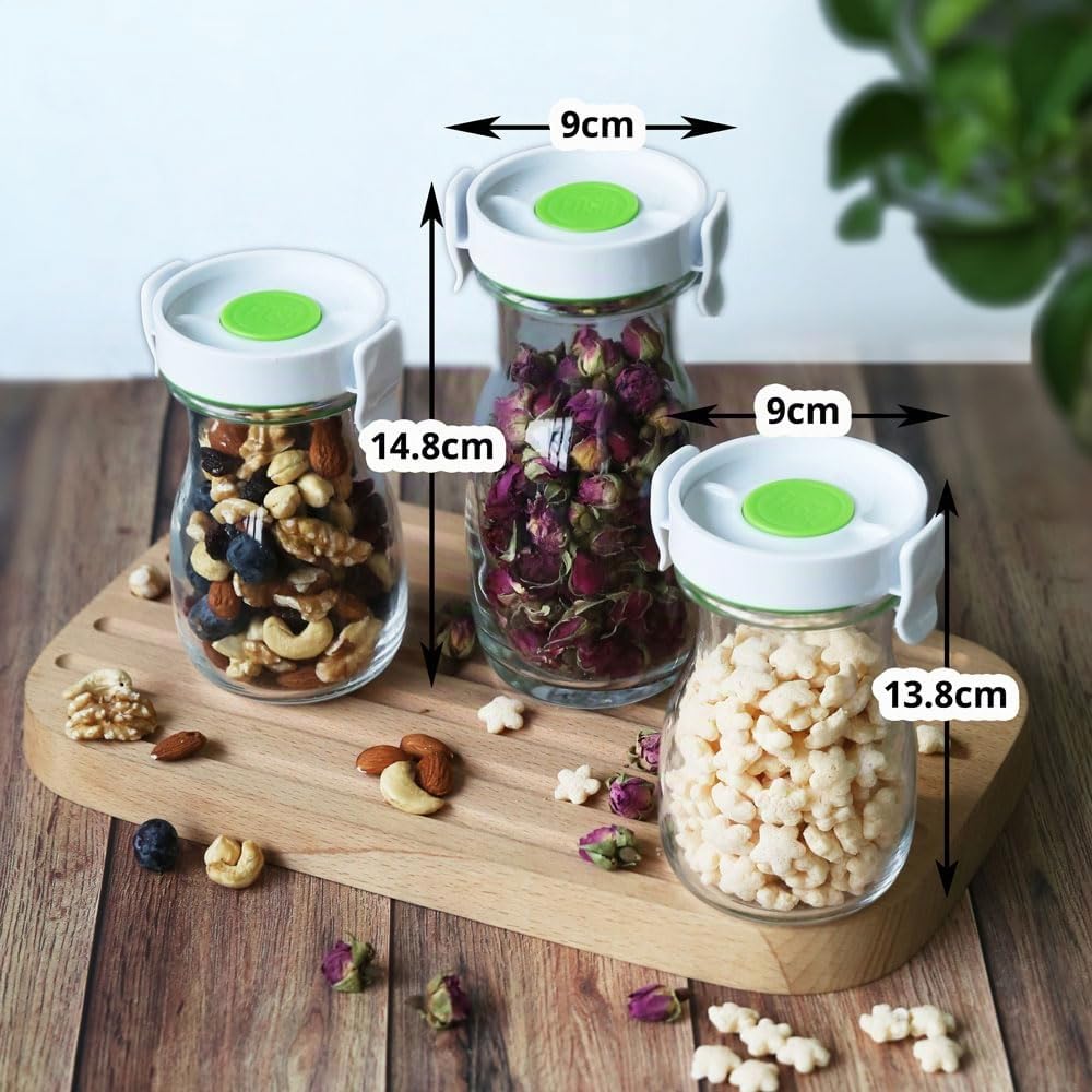 Carafe FOSA avec couvercle sous vide, ensemble de 4 pièces, 4 carafes en verre (370 ml x4), pichet sous vide - pour thé glacé, jus, lait