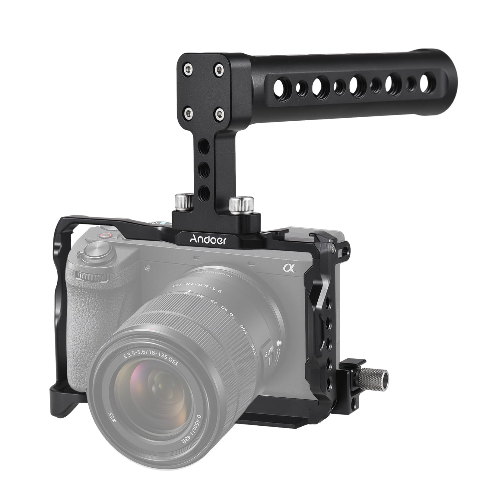 Andoer Estabilizador De Cámara Jaula De Cámara Kit De Manija Superior De La Cámara De La Aleación De Aluminio Con Ranura Para Llave Magnética Soporte Con Cámara Sony A6700