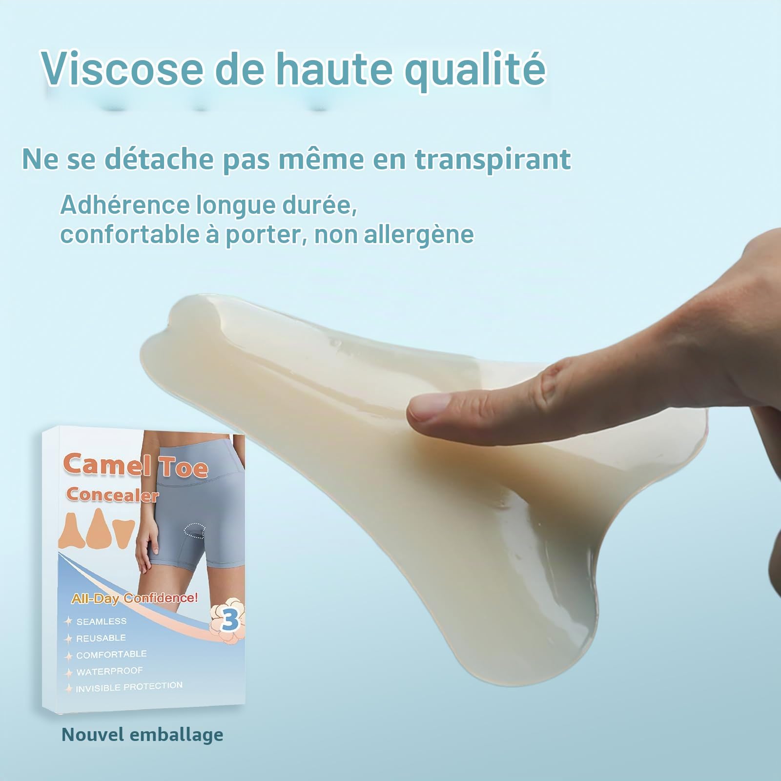 3 Pièces Protections Anti Camel Toe Silicone, Beige | Inserts adhésifs réutilisables masquent le moulage intime, offrant un rendu invisible sous maillots de bain et leggings