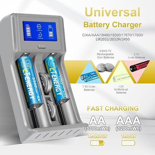 Miniatura 3 de Cargador de batería inteligente LCD con pilas AAA recargables, paquete de 4, batería triple AAA recargable de litio de 1.5 V, 1200 mWh, recargable