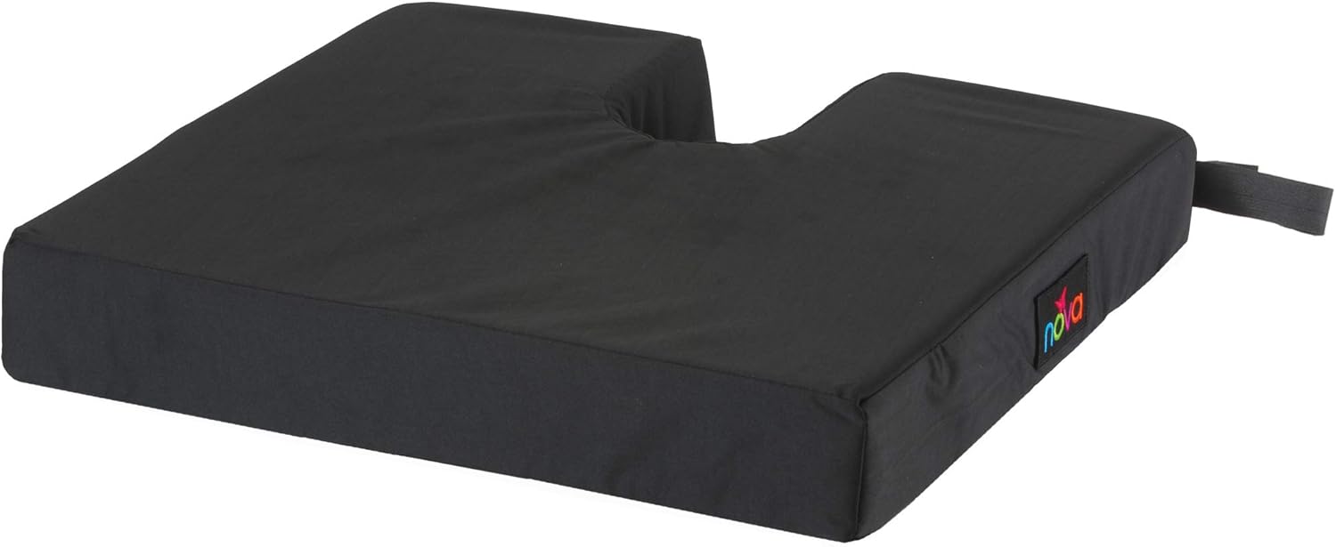 NOVA Medical Products Coccyx Gel Memory Foam Seat & Wheelchair Cushion in 4 Sizes, Comfortable on the Tailbone Cushion with Removable Water Resistant Cover, 3” Thick Gel Memory Foam Seat Pad with Attachment Straps, Black, 3″ x 16″ x 16″