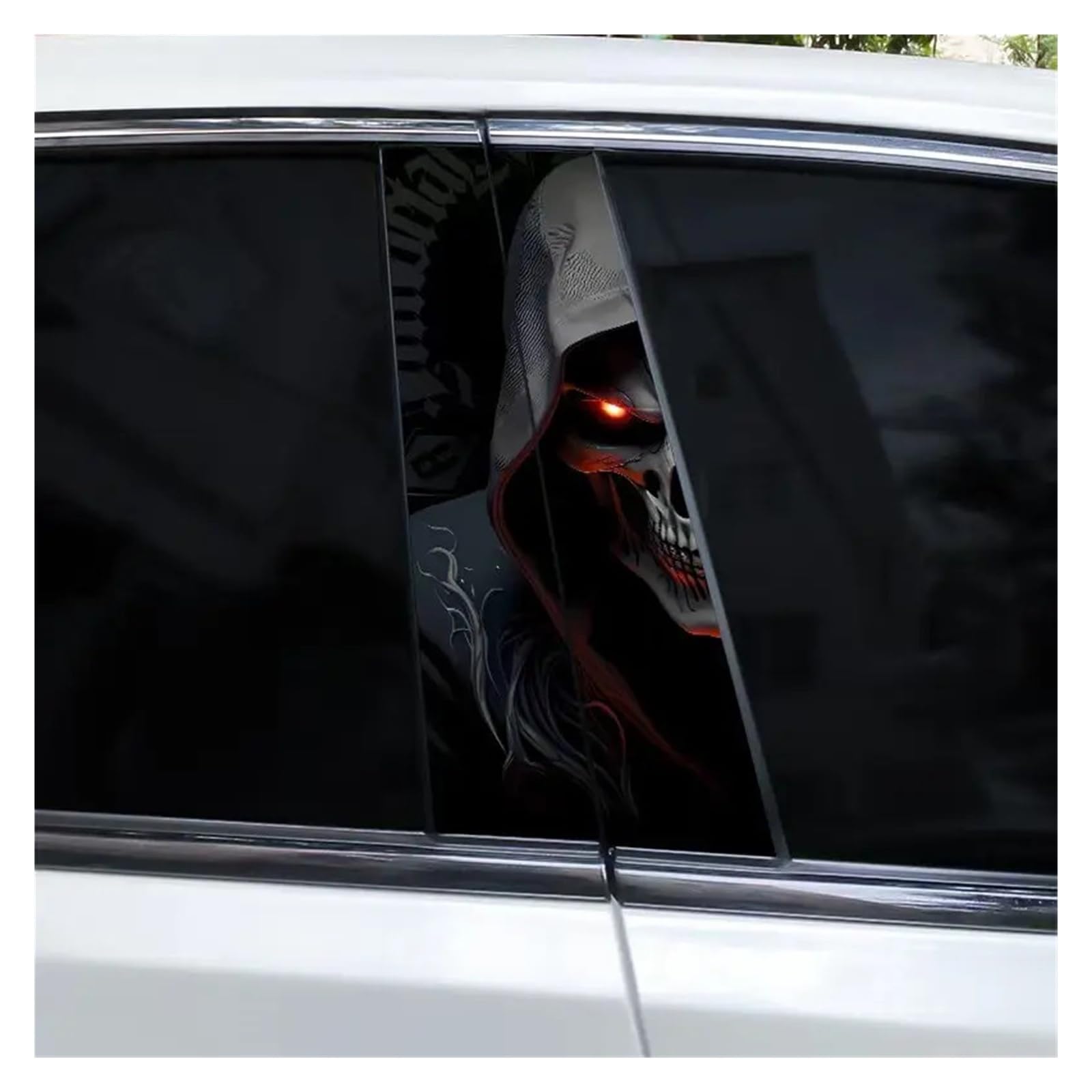 Car Side Decals 2pcs Horror Skull Car Stickers Center Column Decal DIY Decoration Door Pillar(Style C)