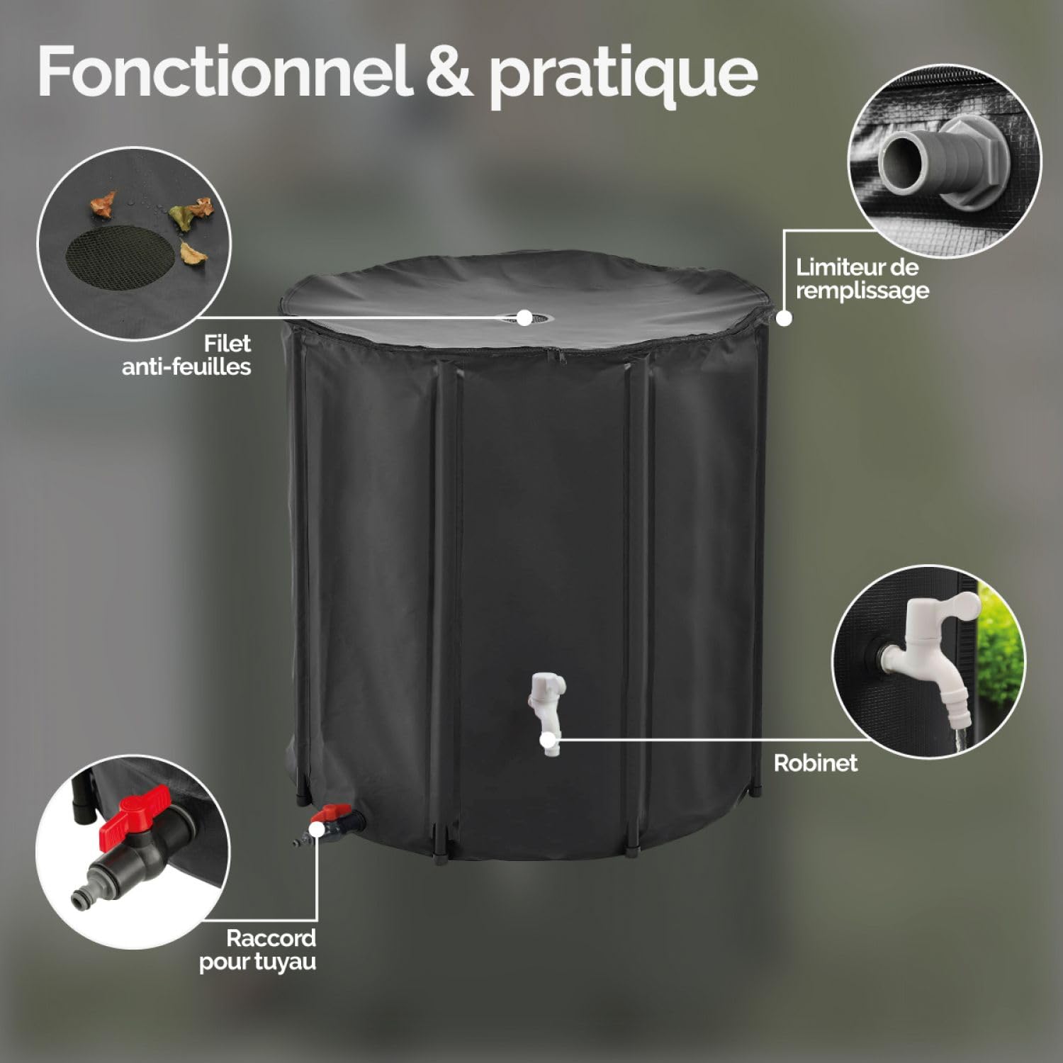 Linxor - Réservoir souple, récupérateur d'eau de pluie pliable - 200 L - 2 Coloris