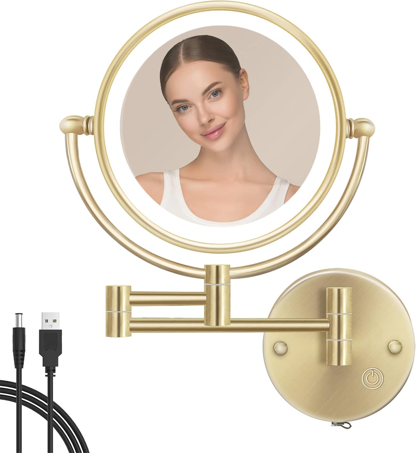 RECKODOR 8" Brass Rechargeable Lighted Wall Mounted Makeup