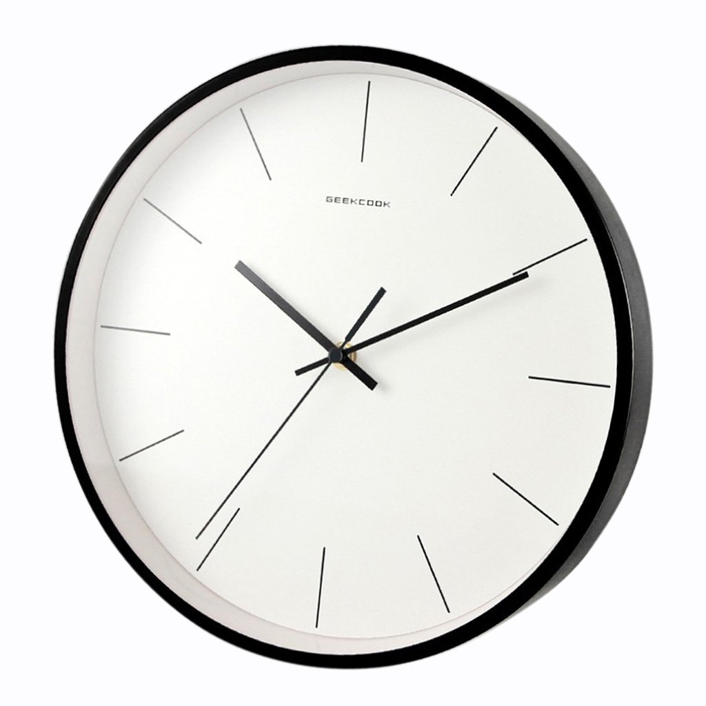Baoblaze Modern Large 12'' Decorative Minimalist Silent Non-ticking Wall Clock Battery Operated Metal Frame Glass Cover - Black, as described