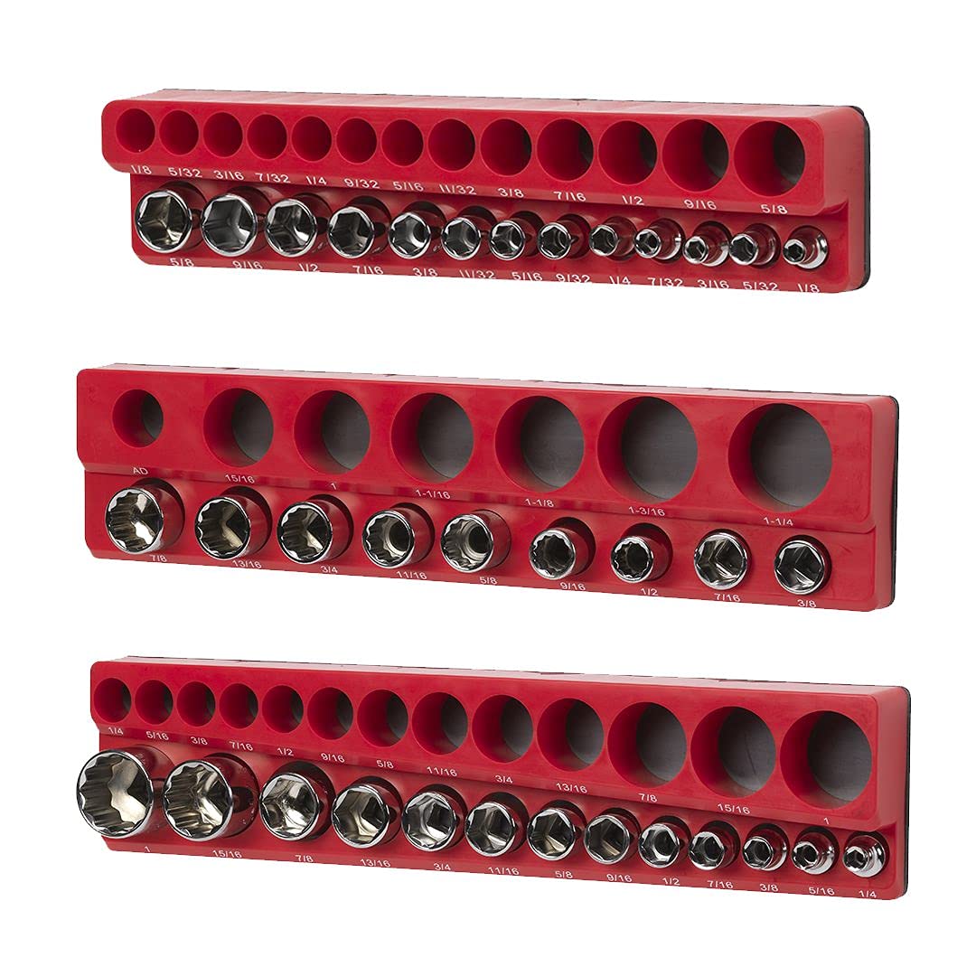 Magnetic SAE Standard Socket Holder Set Red
