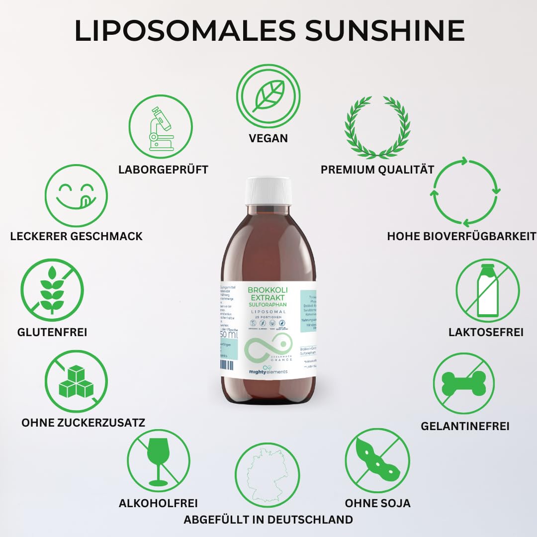 Mighty Elements - Liposomales Brokkoliextrakt - Hochdosiertes Sulforaphan - 400 mg - Orangengeschmack - 25 Portionen