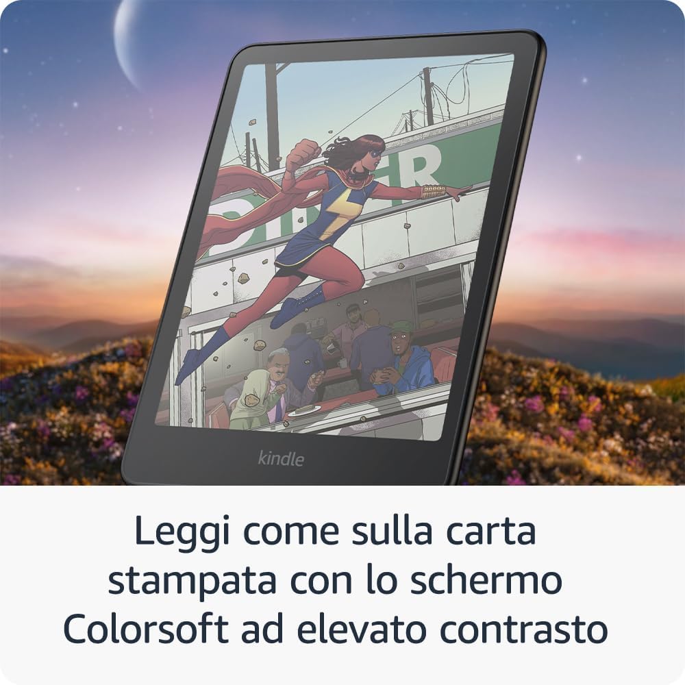 Amazon Kindle Colorsoft 16 GB + Custodia in tessuto verde giada + Caricatore da 9 W
