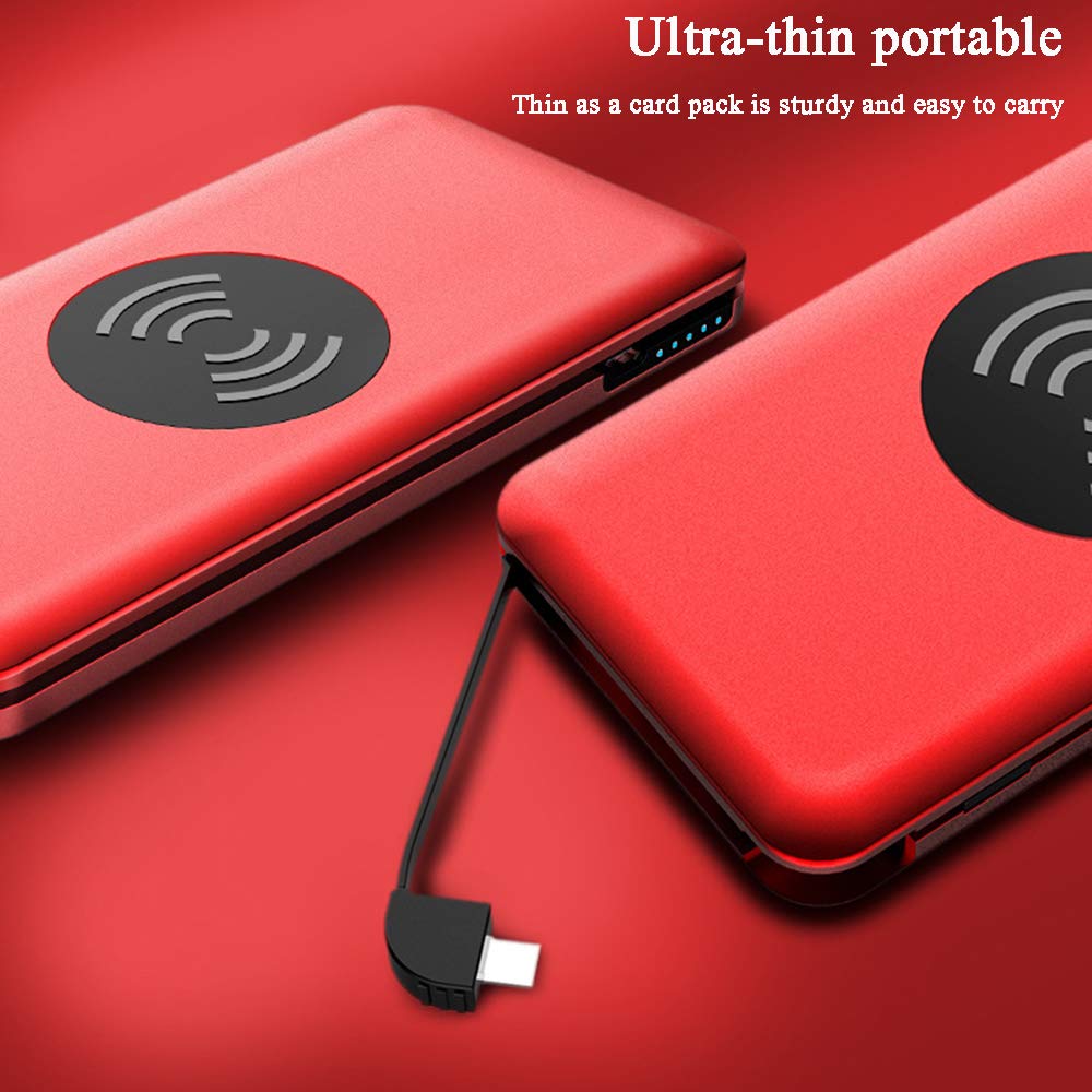Cargador Móvil Portátil Batería Externa 10000mAh Cargador Inalámbrico Rápido Power Bank con 3 Puertos y 2 Portátil Entrada Wireless Charger para Android Phones, Smartphones