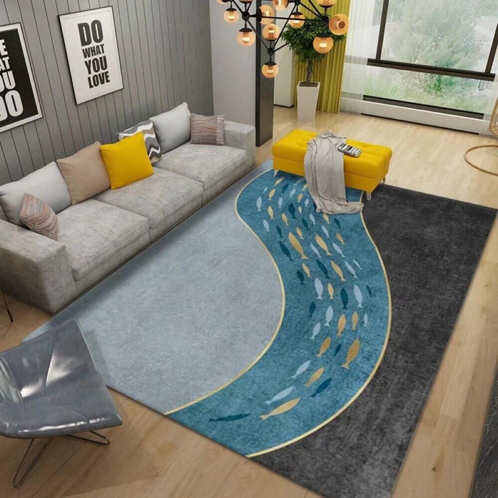 Moquette bleu Xiaohe tapis salon decoration interieure moderne 140x200cm
