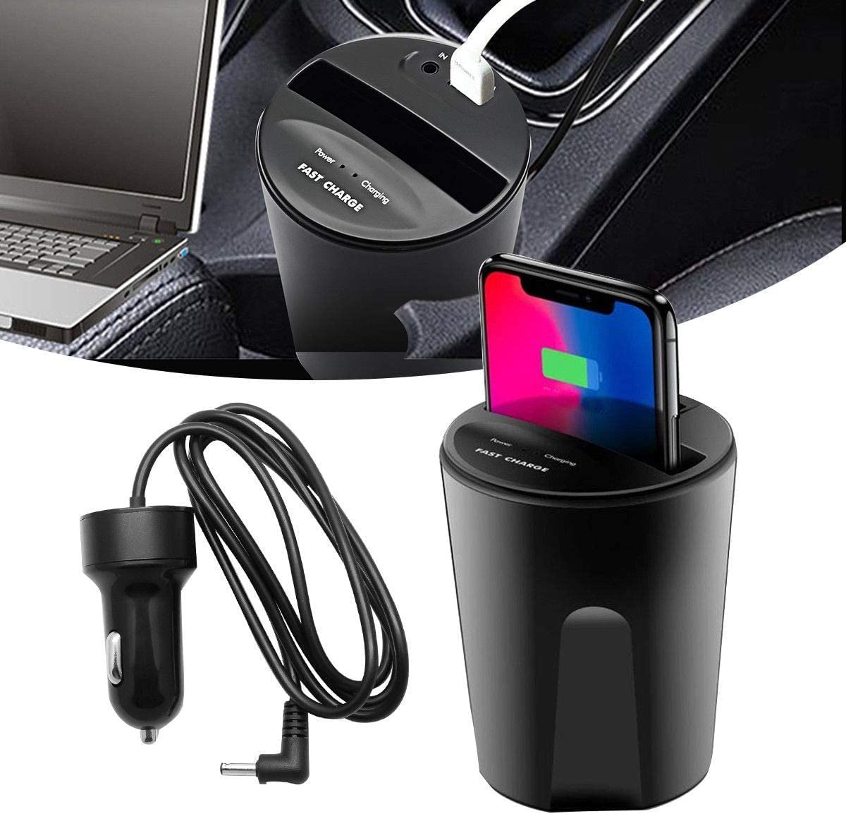 Meneflix Car Wireless Charger Cup Holder Wireless Car Charger Wireless Charger Phone Charger Fast Wireless Charging Pad Stand 10W/7.5W/5W Wireless Charger Car Accessories for All Wireless Device