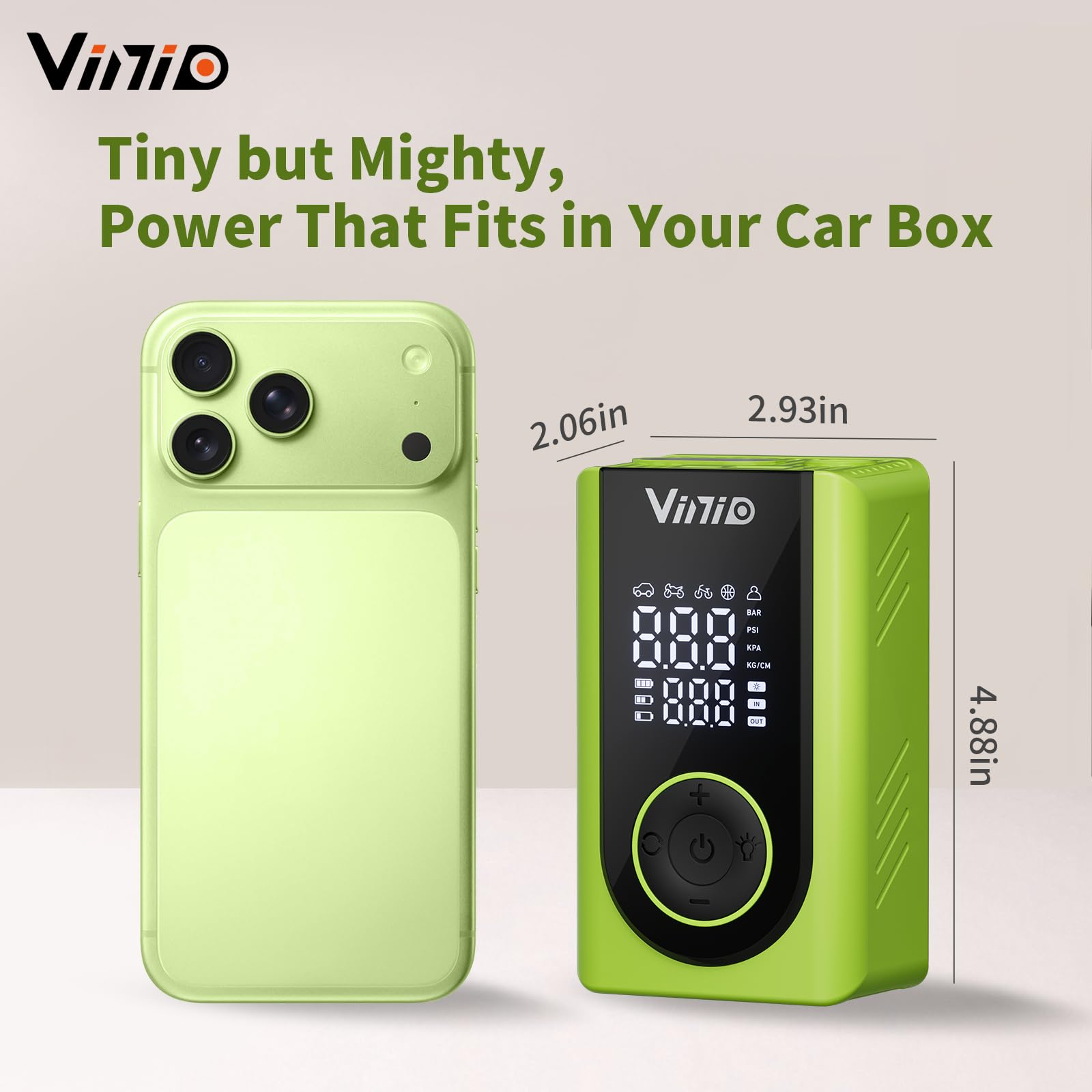 Vinid Compressore d'aria portatile per gonfiaggio pneumatici, verde