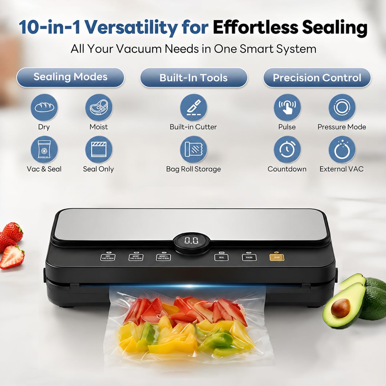 Macchina sottovuoto | Elettrodomestico compatto da cucina per la conservazione di alimenti freschi | Guarnizione automatica One-Touch | 4 modalità intelligenti: secco, umido, umido e freddo |
