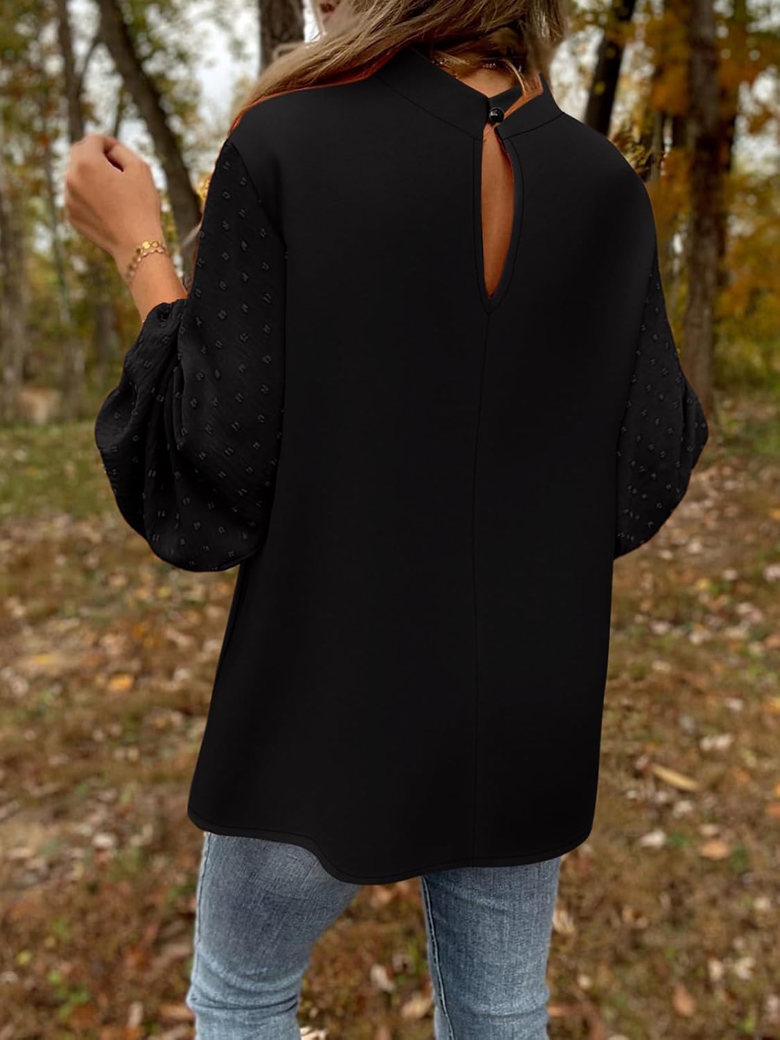 Samefar Womens Tops Dressy Casual Lantern Long Sleeve Blouses Swiss Dot Crew Neck Fall Tunic Dressy Loose Outfits - Image 4