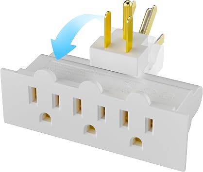 3-Outlet Rotating Plug Wall Outlet Extender, 180 Degree Swivel Power Splitter, Multi Outlet Adatper Wall Tap, 3-Prong Grounded, Space Saving for Home, Travel, ETL Listed, White