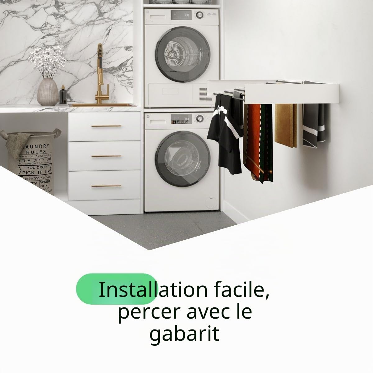 Étendoir à Linge Mural – Étendoir Mural Rabattable 120 cm – 8,4 m de Séchage – Séchoir Mural Inclinable – Blanc – Étendoir à Linge Compact