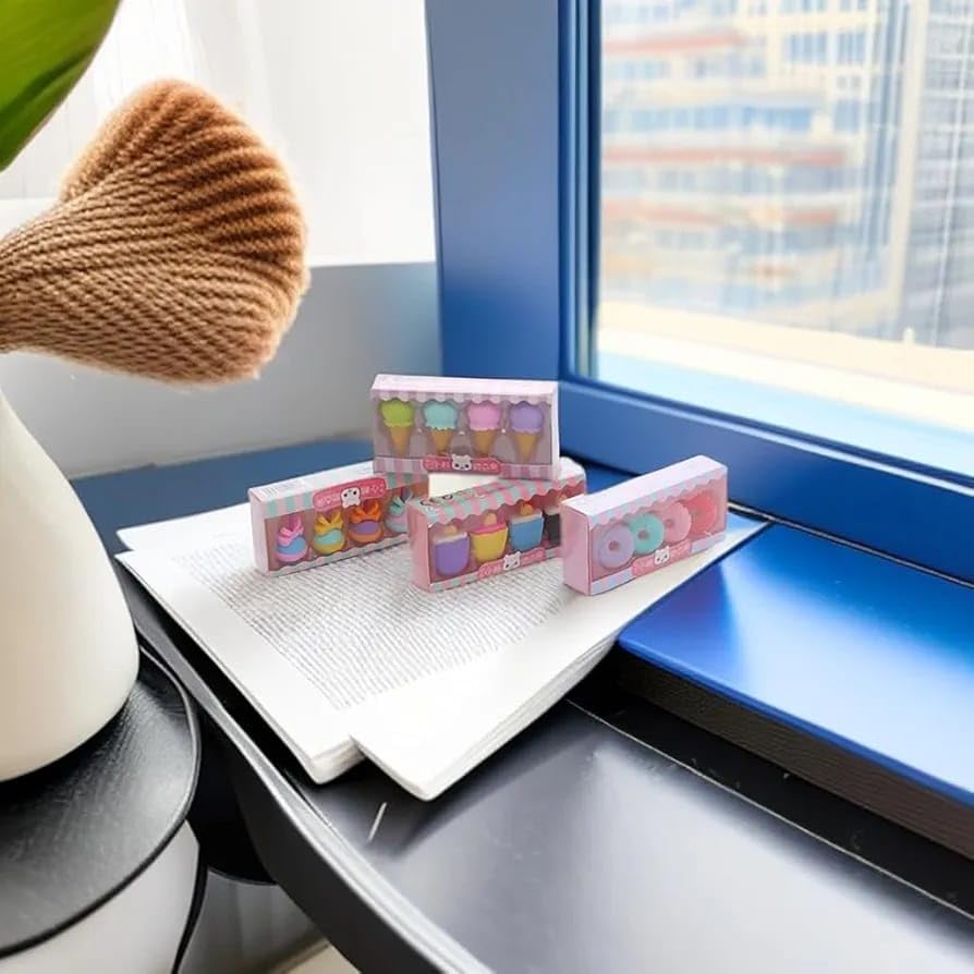 Image of Ice Cream Shaped Eraser Set for Kids, Stationary Set, Rubber for Kids, Kawaii Erasers, Fancy for Birthday Return Gift - Pack of 4 (QH-8418)