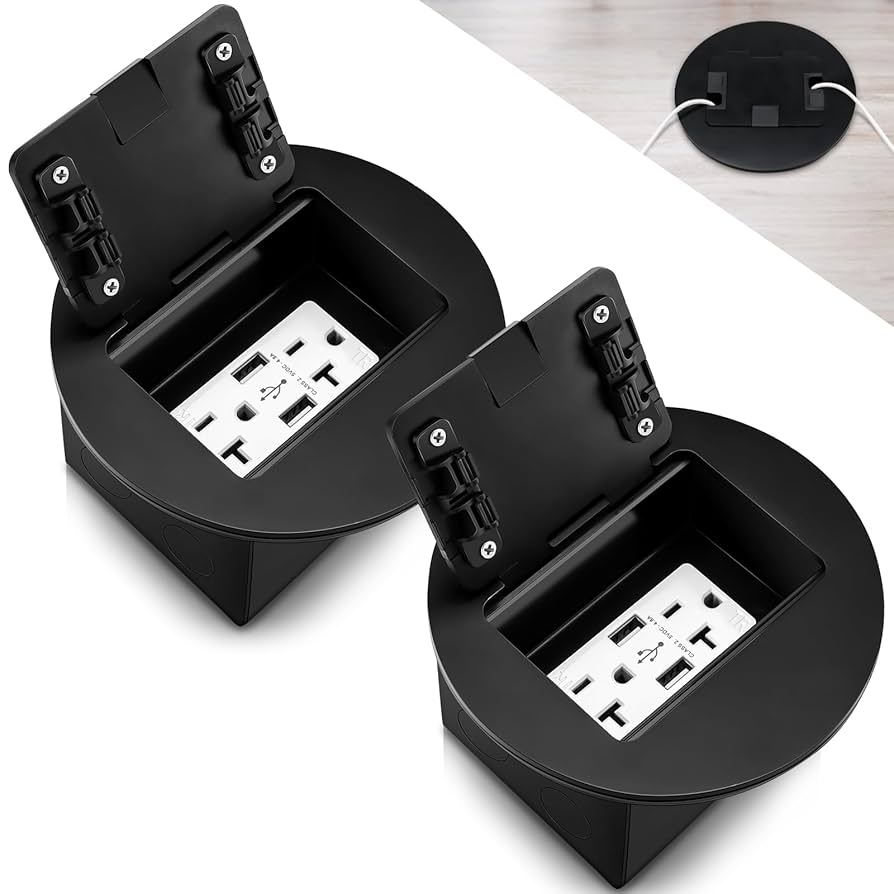 ●Doulos Kanayu 2 Pack Black Recessed Floor Outlet, 3.98