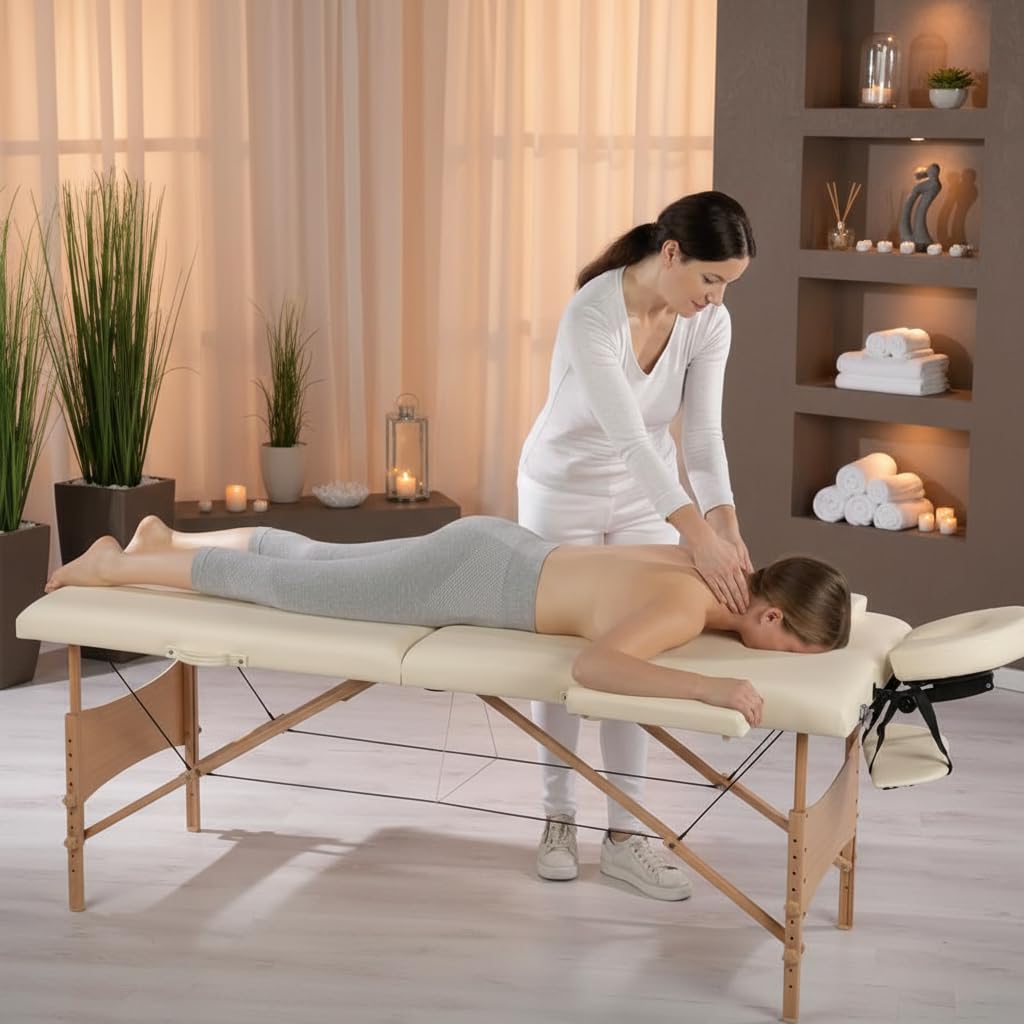 Melko Mobile Massageliege Massagetisch Beige Massagebank 2 Zonen Behandlungsliege Therapieliege Tattooliege