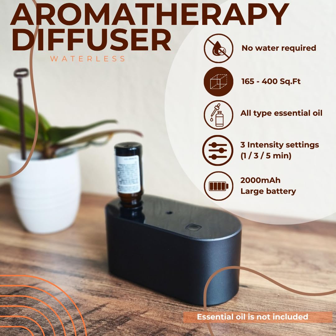Difusor de aceites esenciales inalámbrico sin agua - Atomizador nebulizador recargable con 3 modos de niebla, difusor de aroma silencioso para viajes, hogar, oficina, habitación pequeña (15-40 m²)