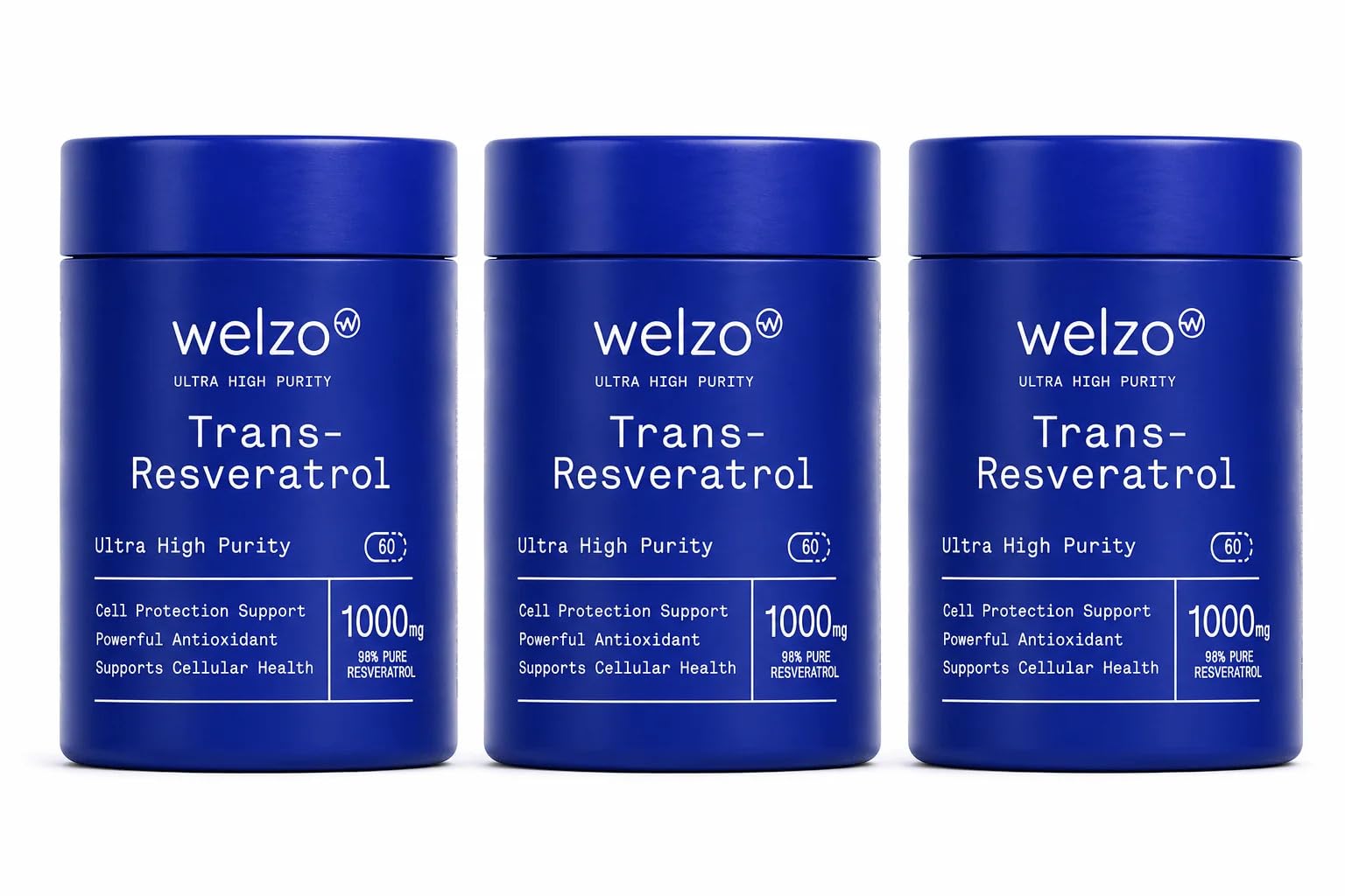 Welzo Ultra-Hochreines Trans-Resveratrol 1000mg Kapseln | 98% Standardisierter Japanischer Staudenknöterich-Extrakt | Vegetarische Kapseln | 60 Stück
