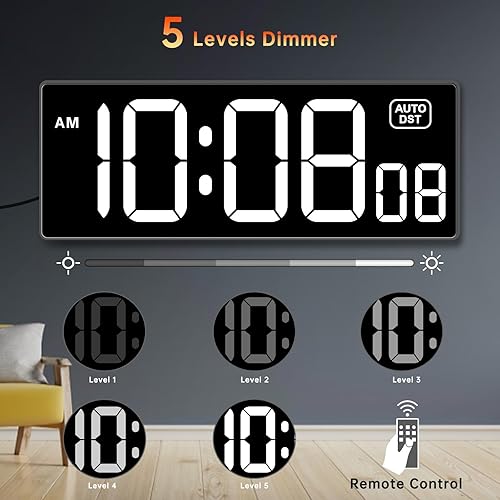 Miniatura 3 de Soobest Reloj de pared digital con segundos para gimnasio, temporizador de cuenta regresiva remota, pantalla LED grande, 5 atenuadores (blanco)