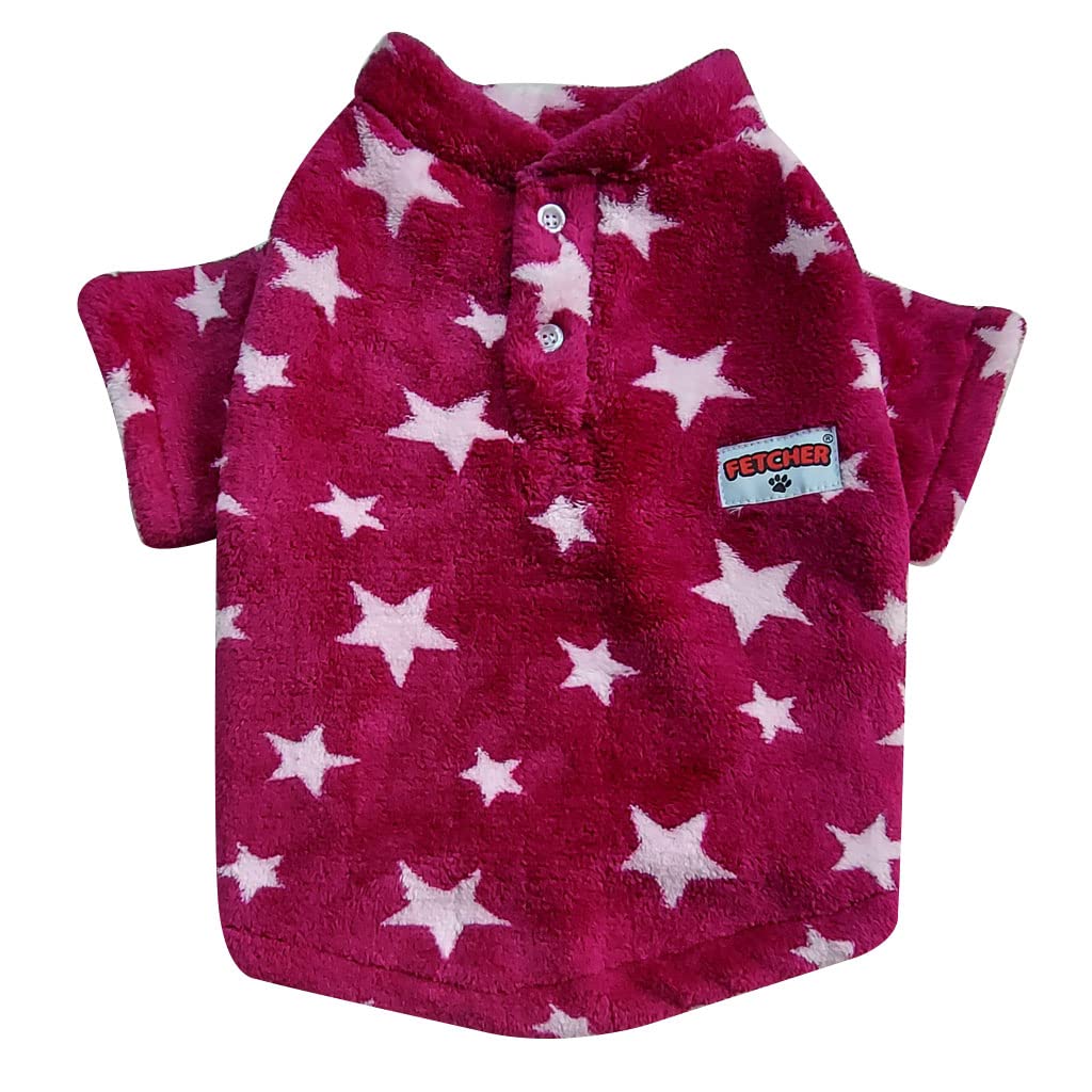 FETCHER Star Wine Colour Flannel Dog Costume Dog Cold Weather Coats Cat Apparel Doggie Clothes Pet High Collar Fleece Sweater Outfit Dog Thickened Warm Flannel Clothes (16" Medium)