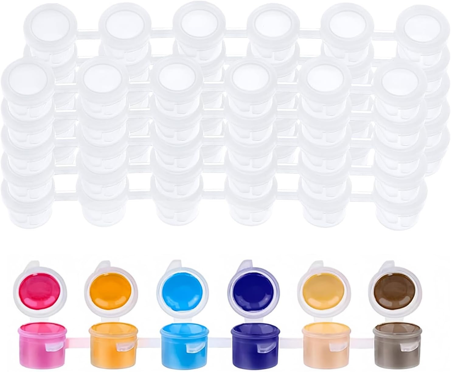10 Strips 60 Pots Empty Plastic Paint Strips with Lids,3ml / 0.1 oz Clear Paint Pot,Mini Paint Cup Pots for Art Festivals,Painting Classes and Family Activities