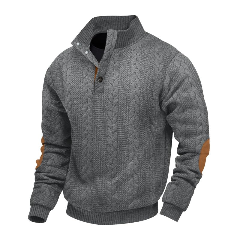 Kenhansion Men's Outdoor Casual Standing Collar Long Sleeve Jacquard Knit Pullover Sweatshirt Fashion Print Corduroy Sweater, Dark Blue 2, X-Large