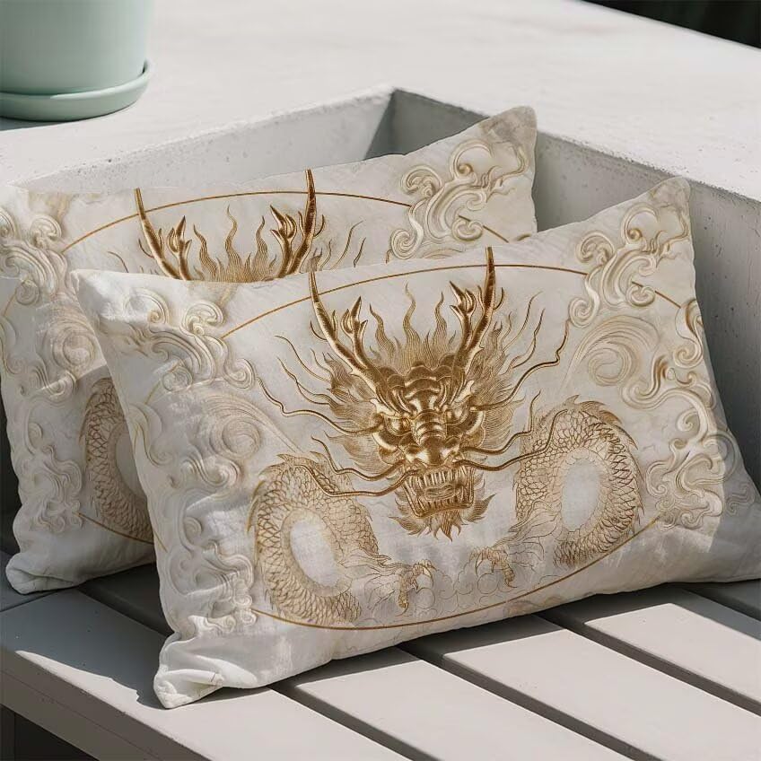 Housse de coussin 70x90cm imperméable double face doré pour l'extérieur en lin