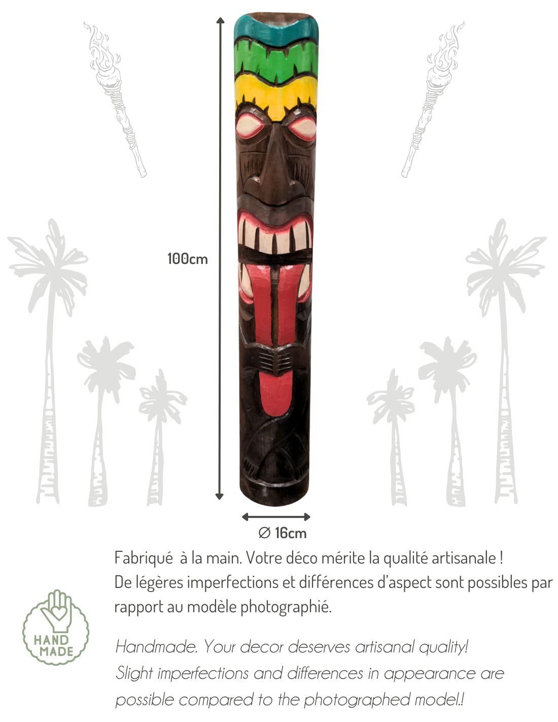 Statue Tiki mauri 100 cm - Totem tiki pour déco extérieure