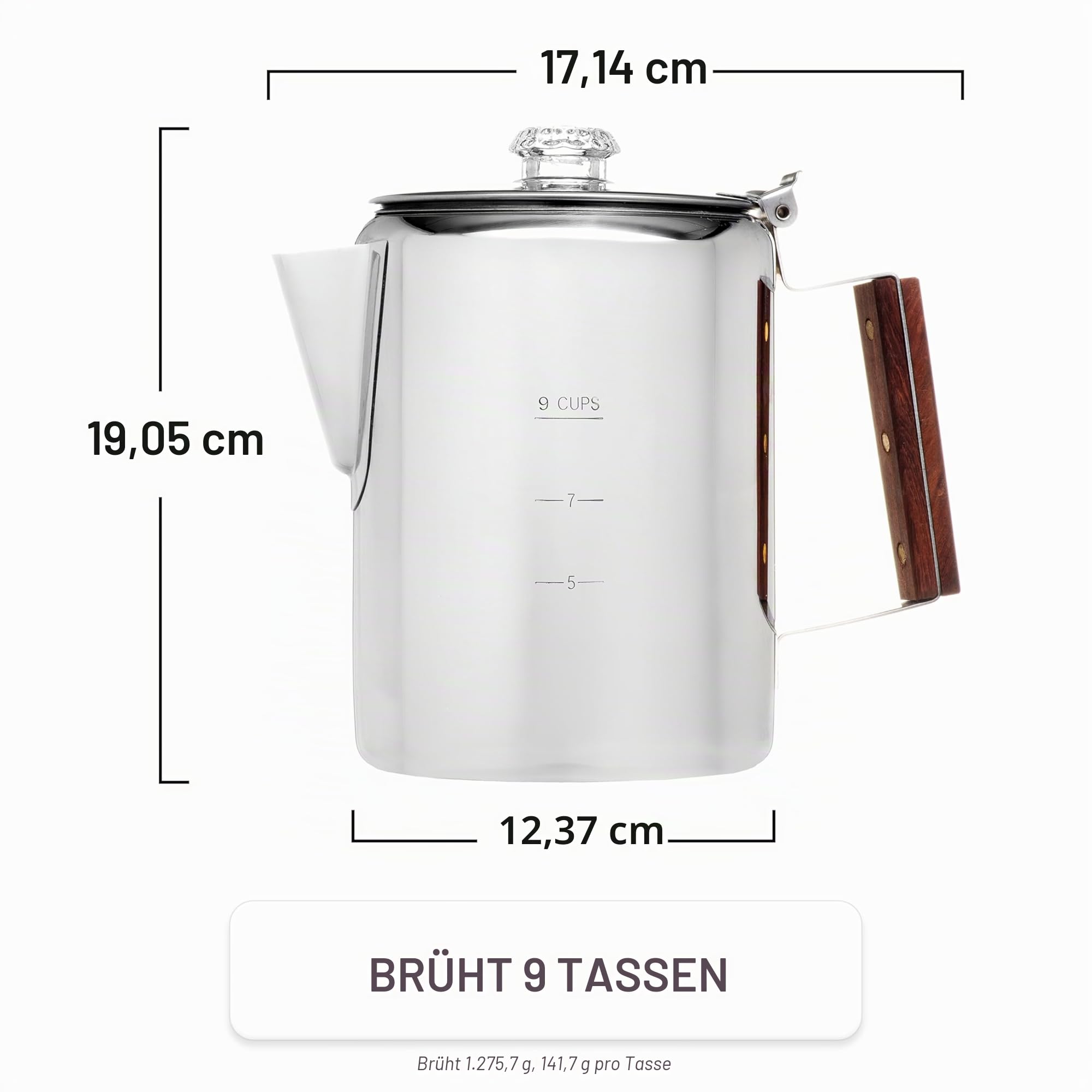 Coletti Bozeman Perkolator-Kaffeekanne – KEIN Aluminium, KEIN Plastik [9 Tassen]