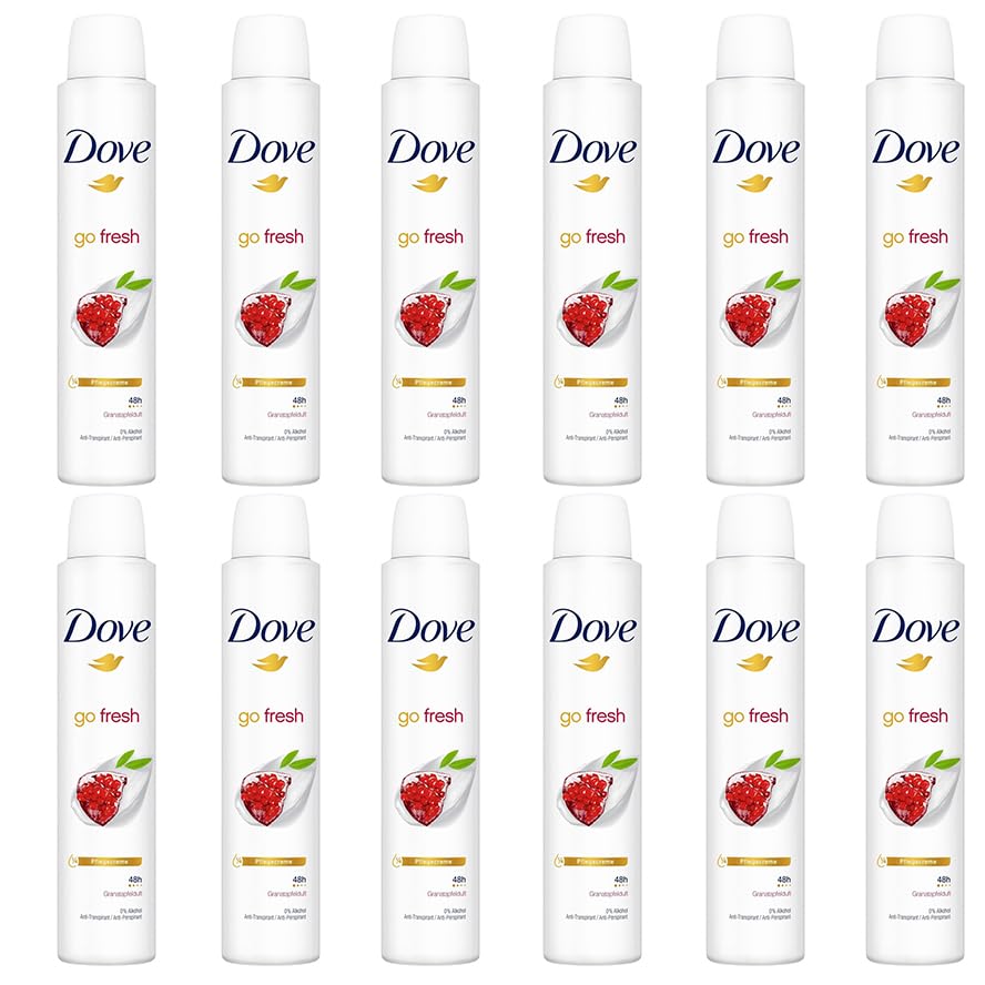 12x Dove Anti-Transpirant Deo-Spray go fresh Granatapfelduft 0% Alkohol Deodorant schützt 48h vor Körpergeruch und Achselnässe,Deodorant schützt vor Körpergeruch und Achselnässe,200ml (12er Pack)