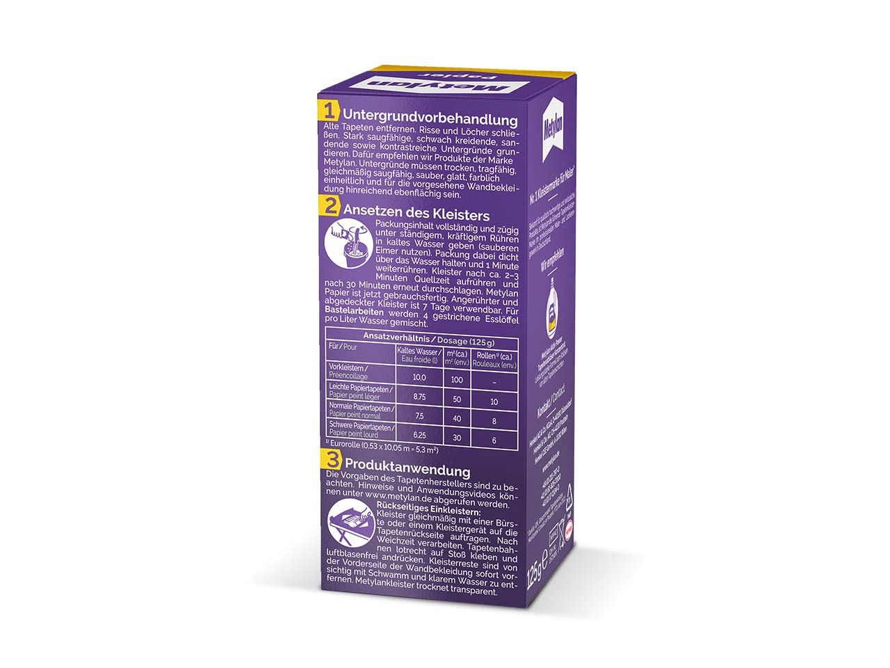 Metylan Papier, starker Tapetenkleister für leichte, normale und schwere Papiertapete, Kleister zum Tapezieren und Basteln ohne Konservierungsmittel, 40x125g