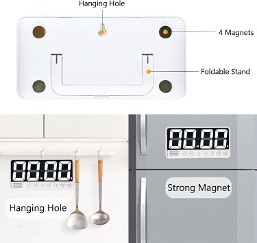 Digital Kitchen Timer with Extra Large LED Display Black