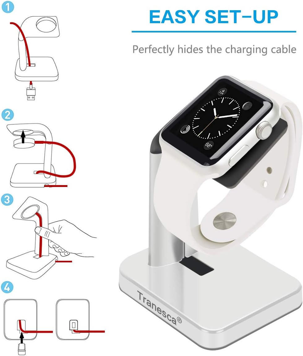 Tranesca Charging Stand Compatible with Apple Watch 4/Apple Watch 3/Apple Watch 2/Apple Watch 1(38mm/40mm/42mm/44mm) Silver - (Must Have Apple Watch Accessories)