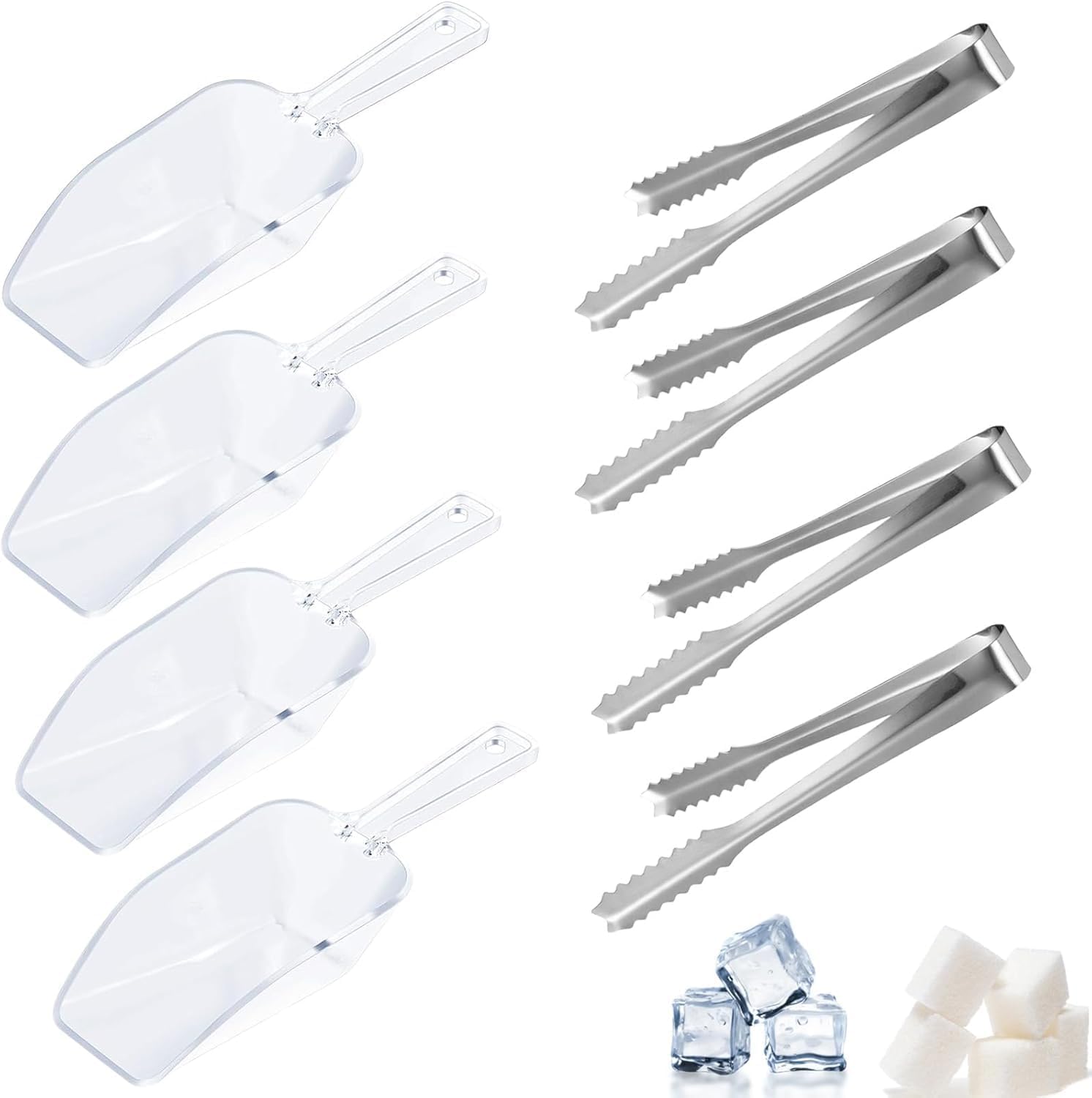 4 Pcs Sweet Scoops with 4 Ice sconps, Multi-Purpose Scoops for Food, Sweet Tongs for Pick Mix and Ice Scoop Suitable for Wedding Birthday Party Kitchen Bar for Sweet Dessert Buffet Ice Cream